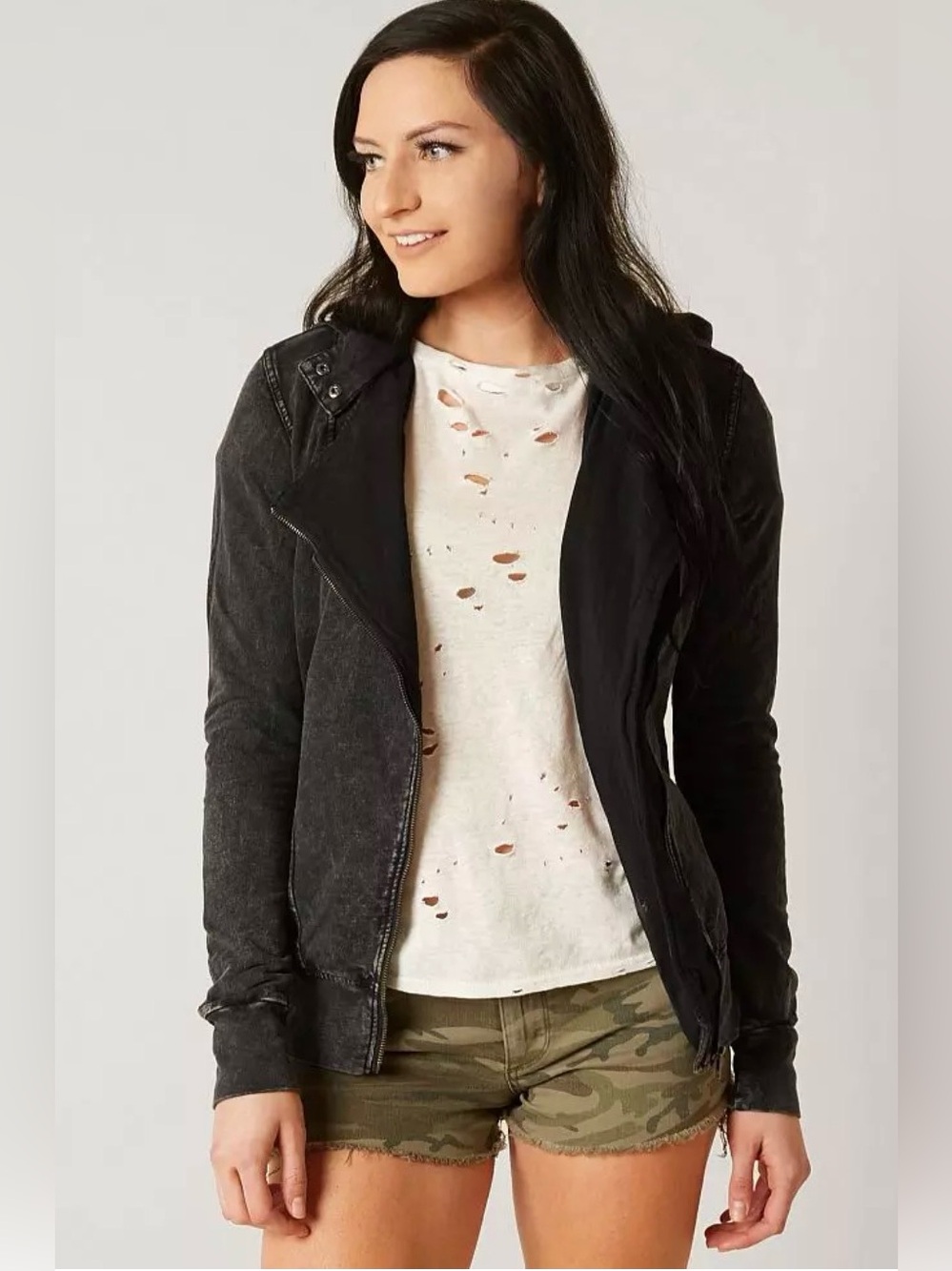 Fast & Furious by Affliction Black Acid-Washed Cotton Moto-Inspired Zip Hoodie
